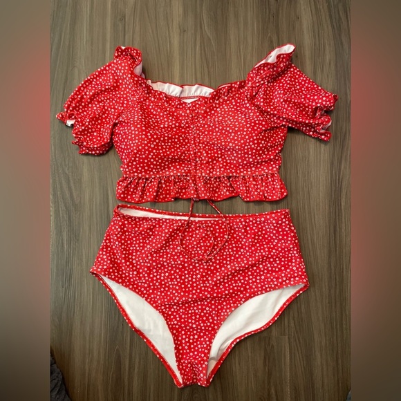 SHEIN Red Polka Dot Off-Shoulder Bikini Set size 1XL - Picture 5 of 7